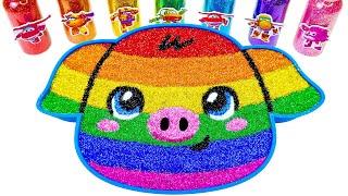 Satisfying Video l Mixing Rainbow Pig Bathtub with Slime & Rainbow Glitter Cutting ASMR | By Sunny