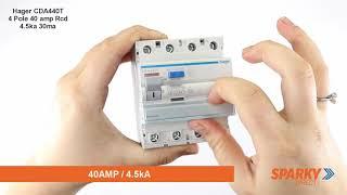 Hager CDA440T | 4 Pole 40 amp Rcd 4.5ka 30ma