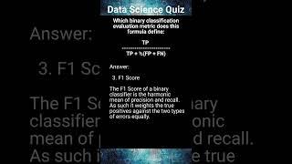 Data Science Quiz No 16 -  #datascience #machinelearning