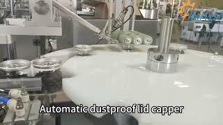 #Automatic #PET can #dustproof plastic lid #capping machine, Automatic servo snap on a #capper