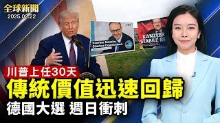 CPAC大會壓軸演講，川普執政30天，傳統價值迅速迴歸；川普簽署備忘錄，限制中共投資美戰略領域；德國週日大選，民調：聯盟黨領先、選擇黨隨後；中共軍艦澳新海域實彈演習，有背常規。【#全球新聞】