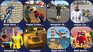 Indian Car and Bike Driving,Vegas Crime Simulator 2,Rope Hero 3,Rio Crime City Mafia Gangster