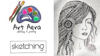 Zentangle Mandala Art | Beautiful girl | Black ink Pen Mandala | Doodle Art