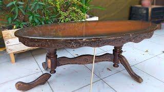 Vintage ellipse coffee table restoration