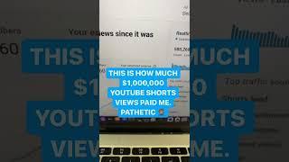 How Much Money 1,000,000 YouTube Shorts Views Pays #shorts