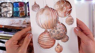 Trying MIRROR Effect Paints ! IS THIS EVEN REAL ?  WATERCOLOR Christmas Card Tutorial for Beginners