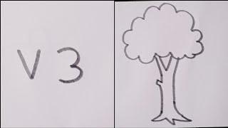 How to draw a Tree || Very easy method tree drawing from letter v and number 3.