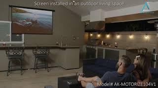 Akia Screens Electric Motorized Projector Projection Screen Installed in an Outdoor Living Space