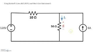 Example 1: Finding current through a resistor using  KCL, KVL Ohm's Law