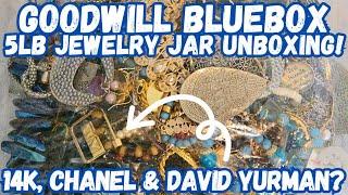 14K GOLD & 925 SILVER! ️ New Jersey Goodwill BlueBox 5lb Jewelry Jar Unboxing #jewelryunboxing