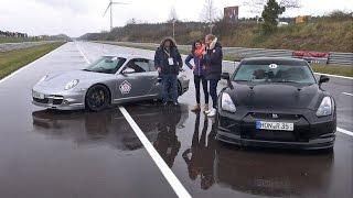 Matthias Malmedie vs Cyndie Allemann - 1500HP Porsche 997 vs 1500HP Nissan GT-R