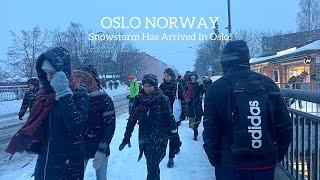 OSLO NORWAY, SNOWSTORM Has Arrived In Oslo Virtual Walking Tour! 4K/60ftp