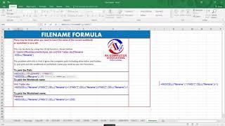 Insert File Name - Excel Formula || Insert the current Excel file name, path, or worksheet in a cell