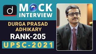 Durga Prasad Adhikary, Rank - 205  (UPSC 2021) | Mock Interview | Drishti IAS English