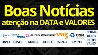 DIVIDENDOS APROVADOS TRPL4 | CXSE3 | AURE3 | KEPL3 | WIZC3 | CMIN3 | PFRM3 | PETR4 | BEEF3 | VALE3