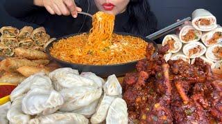 ASMR EATING SPICY NOODLES INDIAN,MOMO,CHICKEN LOLLIPOP,SPRING ROLL,SAMOSA,SHAWARMA,STREET FOOD