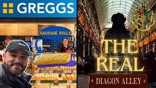 AMERICANS TRY GREGGS SAUSAGE ROLLS AND EXPLORE THE INSPIRATION FOR HARRY POTTER’S DIAGON ALLEY