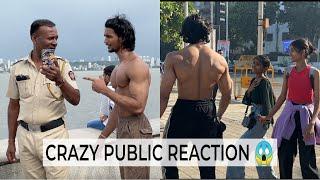 Crazy public reaction when bodybuilder go shirtless in public 