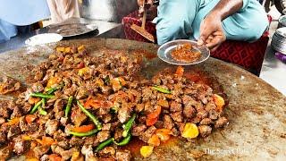 BIGGEST GIANT SIZE TAWA KALEJI FRY MAKING | MUTTON LIVER FRIED RECIPE | PAKISTAN MEAT STREET FOOD