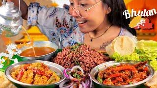 COOKING & EATING  SPICY BHUTANESE DISHES  KEWA DATSHI WITH RED RICE & SOYA CHILLI MUKBANG VIDEO