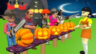 Scary Teacher 3D vs Squid Game Cut Pumpkin Face Mask Halloween Nice or Error 5 Times Challenge