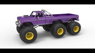 3D printable Monster Truck 6x6 concept Version 2 Scale 1:25 3D model view