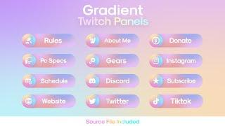 Gradient Twitch Panels Pack Template // Stream Overlays