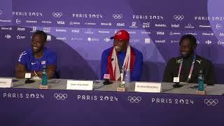 GRANT HOLLOWAY WINS 110M HURDLES OLYMPIC GOLD, DANIEL ROBERTS SILVER | FULL PRESS CONFERENCE