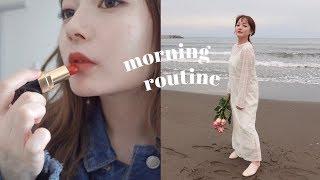 (ENG)【morning routine】とある休日の朝準備️スキンケア//メイク//ヘアセット//そして江ノ島へ | mimifilm.