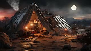 Rainy Desert Night In The Shelter. Sci-Fi Post-Apocalyptic Ambiance for Sleep, Study, Relaxation