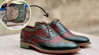 Transform Old Leather Bags into Stylish Oxford Brogue Shoes | DIY Shoe Making Tutorial