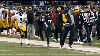 Jacoby Jones dodges Mike Tomlin on kickoff return (2013)