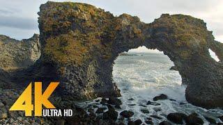 The Beauty of Icelandic Black Sand Beaches - 4K Nature Relax Video with Ocean Waves Sounds - 3 HRS
