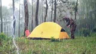 SOLO CAMPING IN SUPER HEAVY RAIN AND THUNDERSTORMS, VERY CRAZY RAIN AND NON STOP THUNDERSTORMS