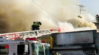 FDNY - Early Arrival + Audio - Bronx 3rd Alarm Box 3819 - Heavy Fire in Multiple Stores - 5/21/24