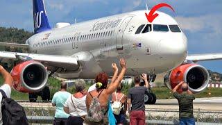 Airbus A320 VS Plane Spotters | JETBLAST & Waving Pilot at Skiathos Airport | Takeoff in 4K