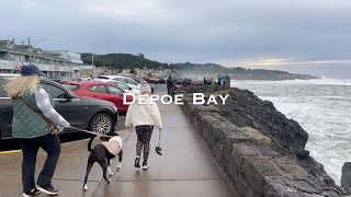 Coast Walk: Downtown Depoe Bay, Oregon- Huge Ocean Waves and World's Smallest Harbor