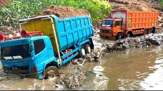 Jalan terlalu extrim || konvoi rc dam truk Hino 500 dan fuso trinton Trabas lumpur.Sungai.gunung