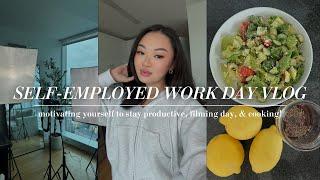 VLOG: self-employed productive work day at home, filming day, staying motivated, meal prep & cooking