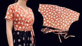 Awesome wrap top/ shirt cutting and sewing | DIY summer crop-top/ shirt