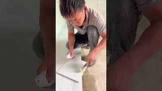 Asian bricklayer installs tiles P58 #diy #construction #tiles #shorts #bricklayer #tiling  #handmade