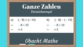 Ganze Zahlen: Vorzeichenregel | Klammern weglassen | ganz einfach erklärt | ObachtMathe