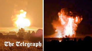 Huge explosions seen in Russia as Ukraine hits ammunition depot