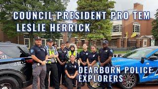 Council President Pro Tem Leslie Herrick with the Dearborn Police Explorers