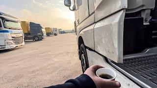 #79  pov truck driving, afternoon sun, my hot coffee, delivery loading