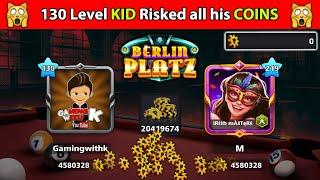 8 Ball Pool - 130 Level KID Risked ALL his 25M COINS in BERLIN - GamingWithK