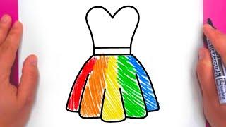 Desenez si Colorez o ROCHIE CURCUBEU Usor de Desenat si Colorat  HOW TO DRAW EASY RAINBOW DRESS