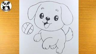 Puppy love to play with ball pencil drawing | dog playing pencil art | how to draw​⁠