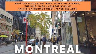 Downtown Montreal Autumn Walk: Sainte-Catherine Street to Place des Arts [4K] #montreal