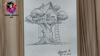 How to draw a tree house || treehouse drawing // drawing tutorial || step by steps